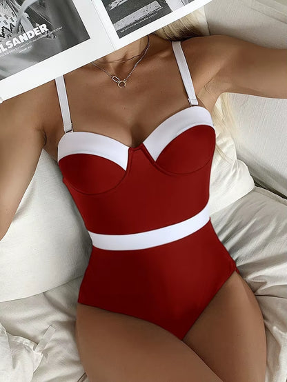 Push up Swimsuit One Piece Patchwork Swimwear Women Sexy Underwired Bodysuit Women Bathing Suits Swimming Suits